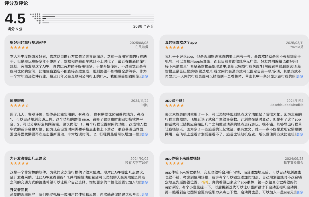 圆周旅迹App Store评分界面